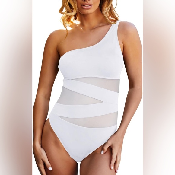 New One Piece Swimsuit Women Sexy Mesh Solid Monokini Bathing Suit NWT - Picture 1 of 3